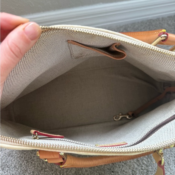 Dooney & Bourke Cream and Tan Satchel with Leather Trim - Picture 7 of 9